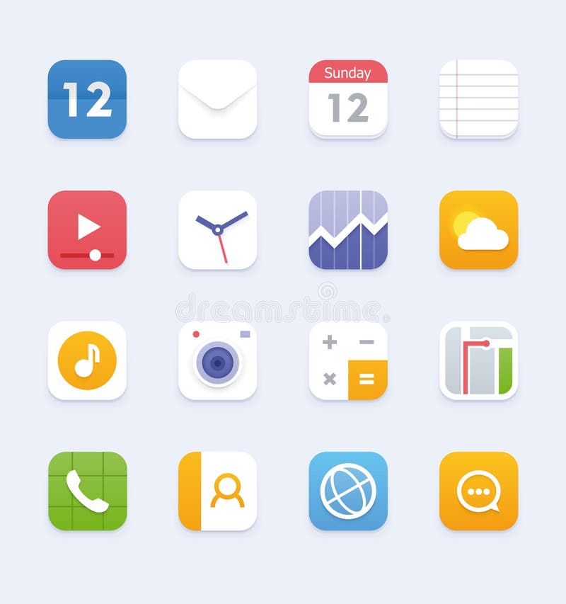 Set of the phone or tablet application icons. Set of the phone or tablet application icons