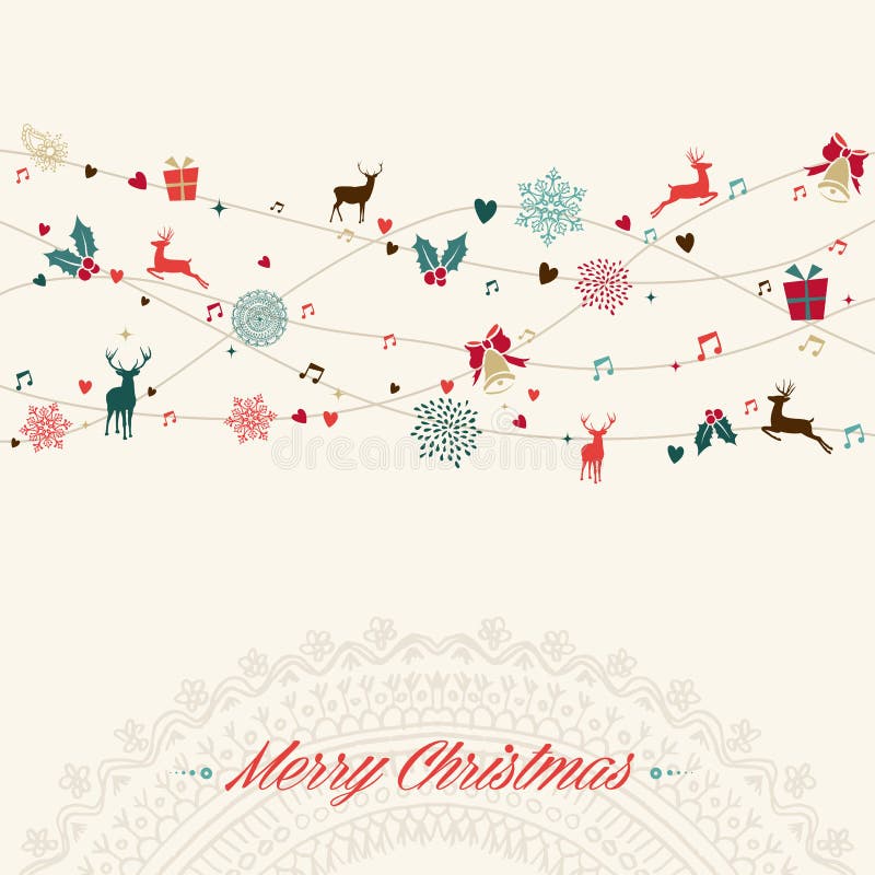 För tappninggirland för glad jul kort royaltyfri illustrationer