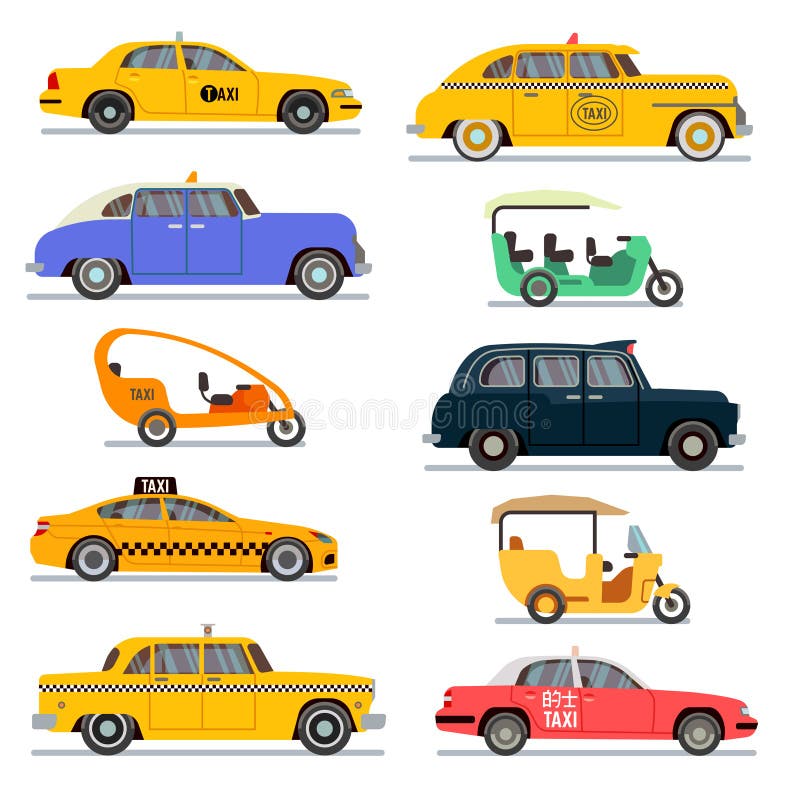 För taxibilar för värld berömd uppsättning för vektor stock illustrationer För taxibilar för värld berömd uppsättning för vektor stock illustrationer