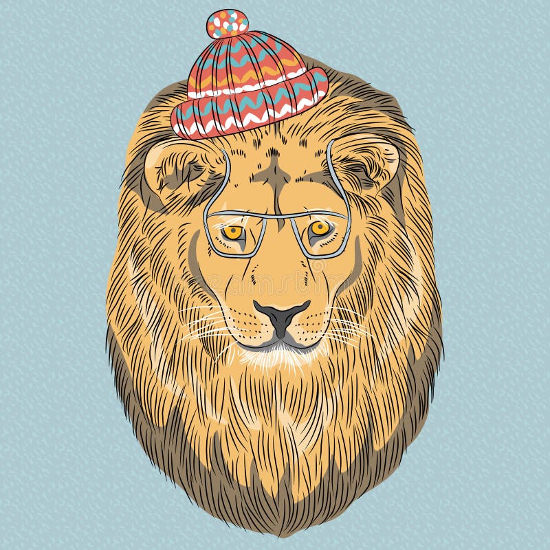 För tecknad filmhipster för vektor allvarligt lejon royaltyfri illustrationer För tecknad filmhipster för vektor allvarligt lejon royaltyfri illustrationer