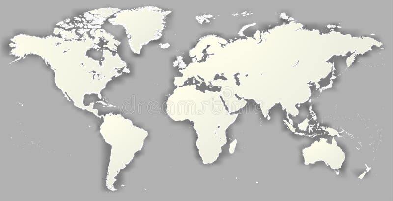 För tom sönderriven monokrom Worldmap konturvärldskarta för vektor templ stock illustrationer
