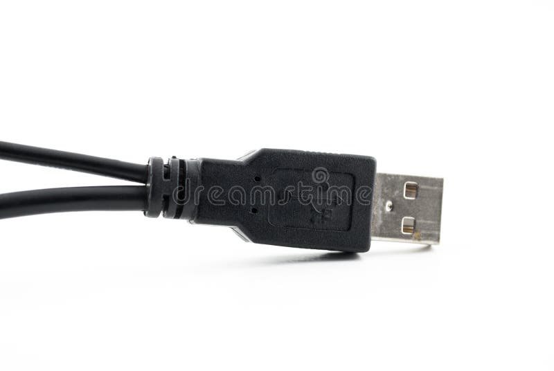 För usb-propp för Closeup svart kabel arkivbilder