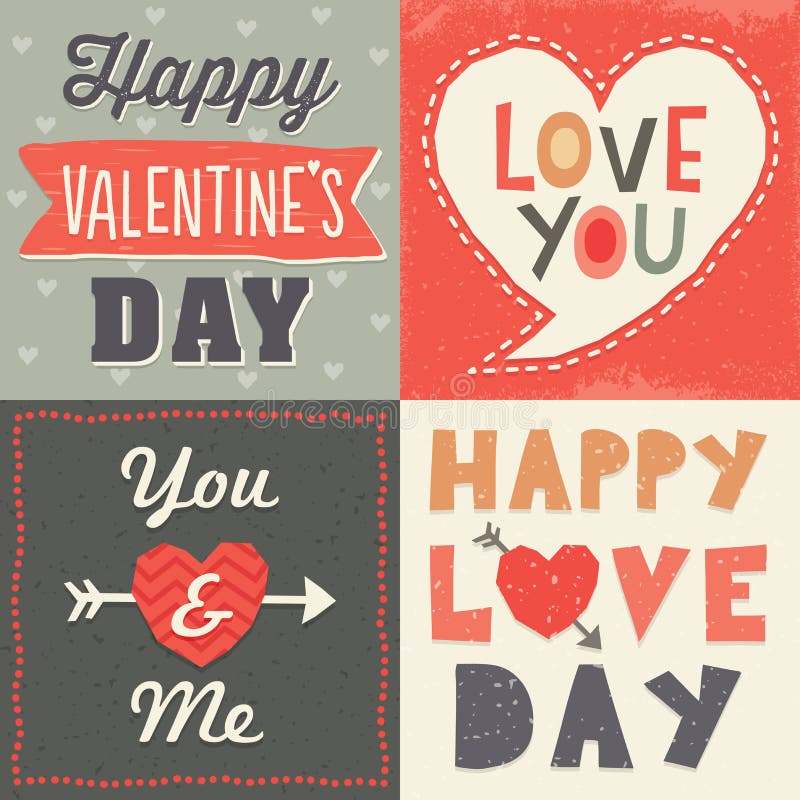 För valentinkort för gullig hipster typografisk uppsättning royaltyfri illustrationer För valentinkort för gullig hipster typografisk uppsättning royaltyfri illustrationer