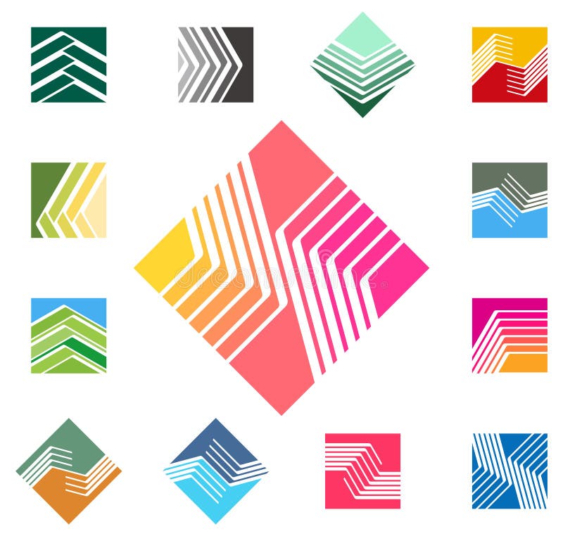 Design square vector logo template. Rectangular, rhombus icon set. Colorful pattern.You can use in the construction, factories, communications, electronics, or creative design concepts. Design square vector logo template. Rectangular, rhombus icon set. Colorful pattern.You can use in the construction, factories, communications, electronics, or creative design concepts