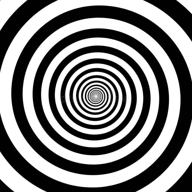 För vitsvart för hypnotiska cirklar abstrakt bakgrund för modell för virvel för spiral för vektor för optisk illusion stock illustrationer