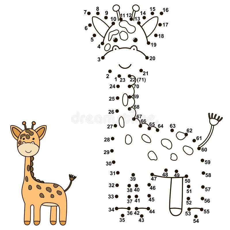 Förbind prickarna för att dra en gullig giraff och för att färga den vektor illustrationer