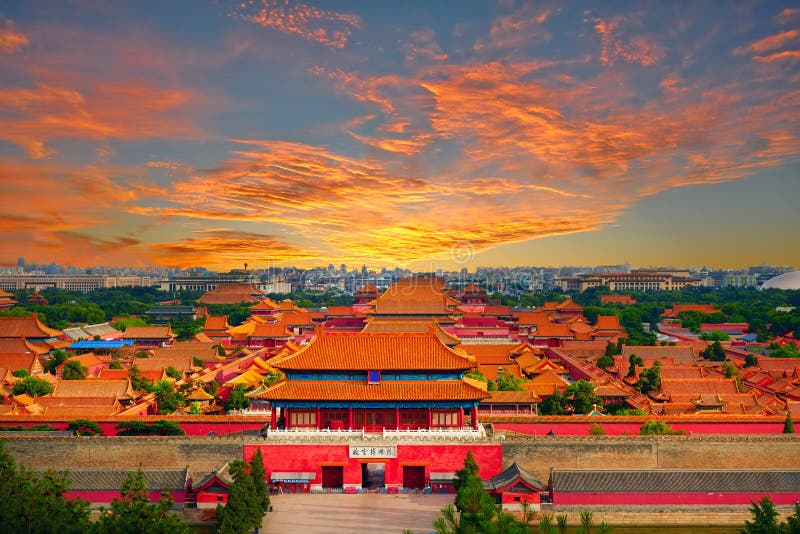 Beijing Forbidden city in magical sunset, panorama. Beijing Forbidden city in magical sunset, panorama