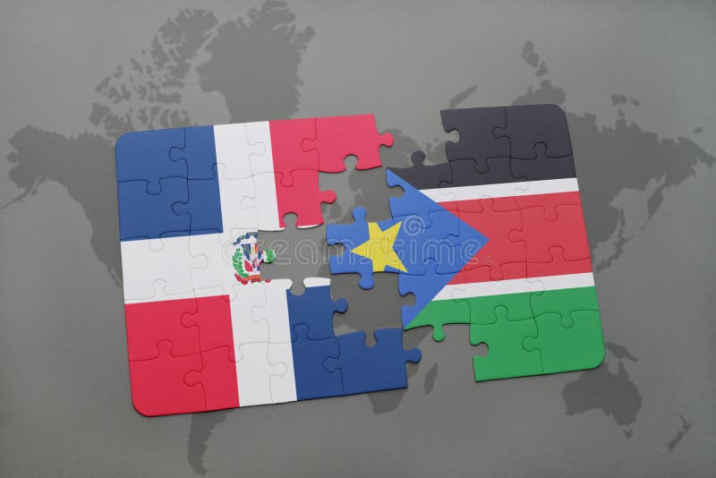 förbrylla med nationsflaggan av Dominikanska republiken och södra Sudan på en världskarta stock illustrationer förbrylla med nationsflaggan av Dominikanska republiken och södra Sudan på en världskarta stock illustrationer