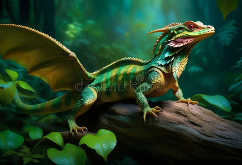 Förchanande basilisk under flygning. royaltyfri illustrationer