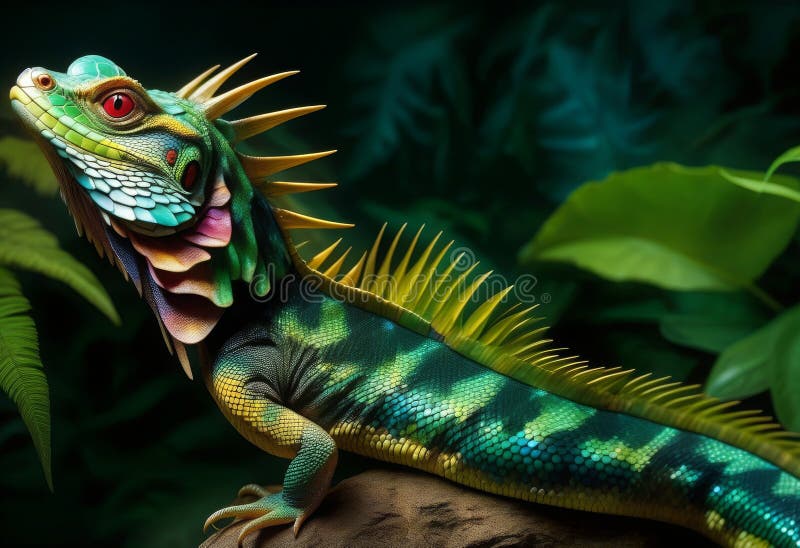 Förchanande basilisk under flygning. Ai genererade den förtrollande basilisk under flygningen
