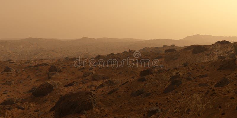 Fördärvar den röda planetyttersidan, kullar med vaggar royaltyfri bild Fördärvar den röda planetyttersidan, kullar med vaggar royaltyfri bild