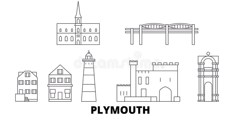 Förenade kungariket Plymouth linje lopphorisontuppsättning Förenade kungariket illustration för vektor för Plymouth översiktsstad vektor illustrationer Förenade kungariket Plymouth linje lopphorisontuppsättning Förenade kungariket illustration för vektor för Plymouth översiktsstad vektor illustrationer