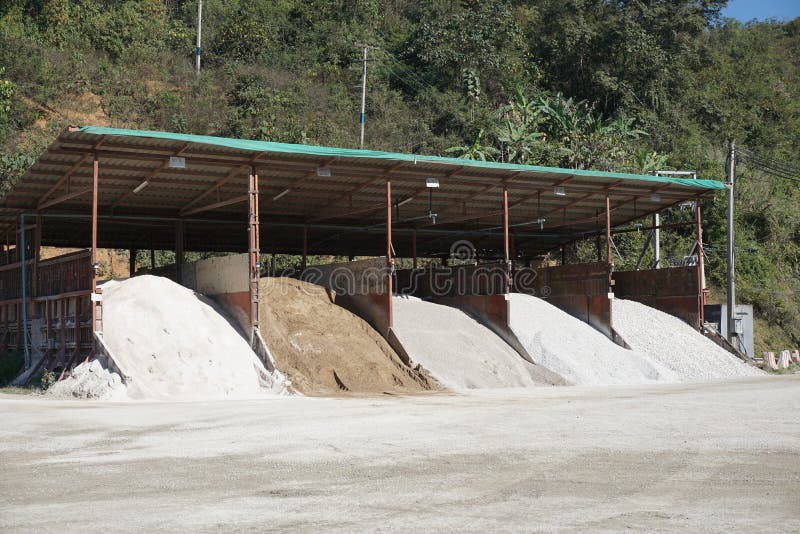 Many type of Aggregate for concrete production at Stockpile of concrete mixing plant. Many type of Aggregate for concrete production at Stockpile of concrete mixing plant