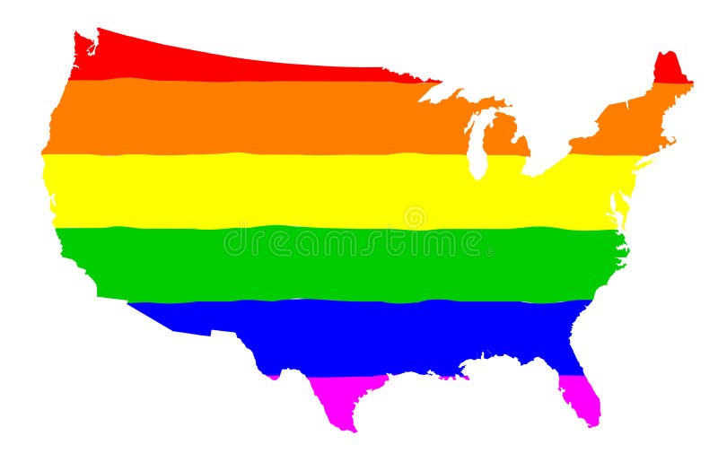 The mult coloured gay pride silk flag with United States of America map silhouette. The mult coloured gay pride silk flag with United States of America map silhouette