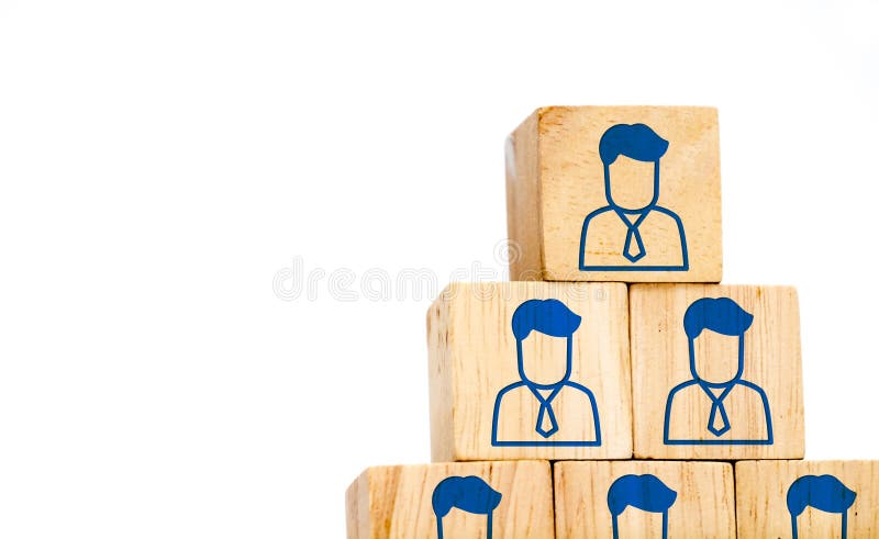 Företags hierarkiprofilsymbol på den wood kuben som isoleras på vit royaltyfri bild Företags hierarkiprofilsymbol på den wood kuben som isoleras på vit royaltyfri bild