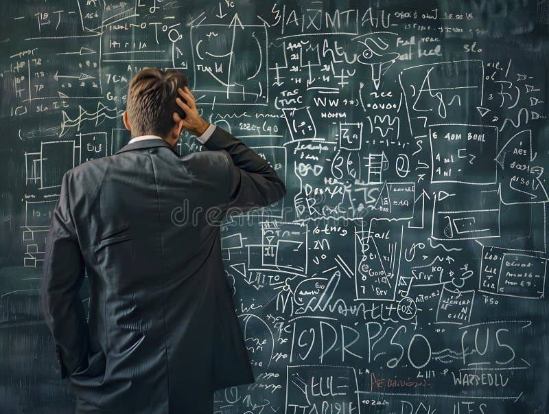 Företagschefskomplex lösning för hjärnstormning på chalkboard vektor illustrationer