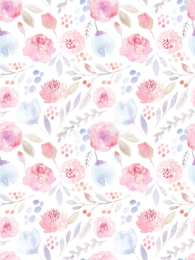 Författare blommar vattenfärg för I-målningsbild seamless modell gulliga ro stock illustrationer