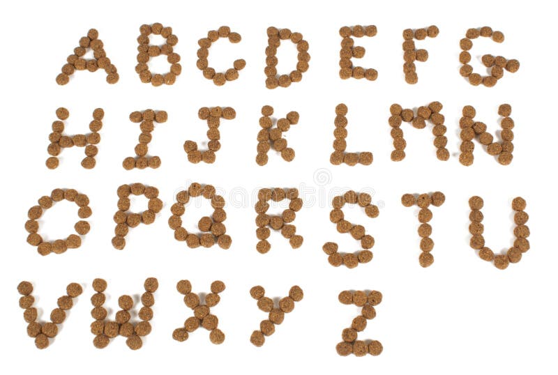 Dog food alphabet on white background. Dog food alphabet on white background