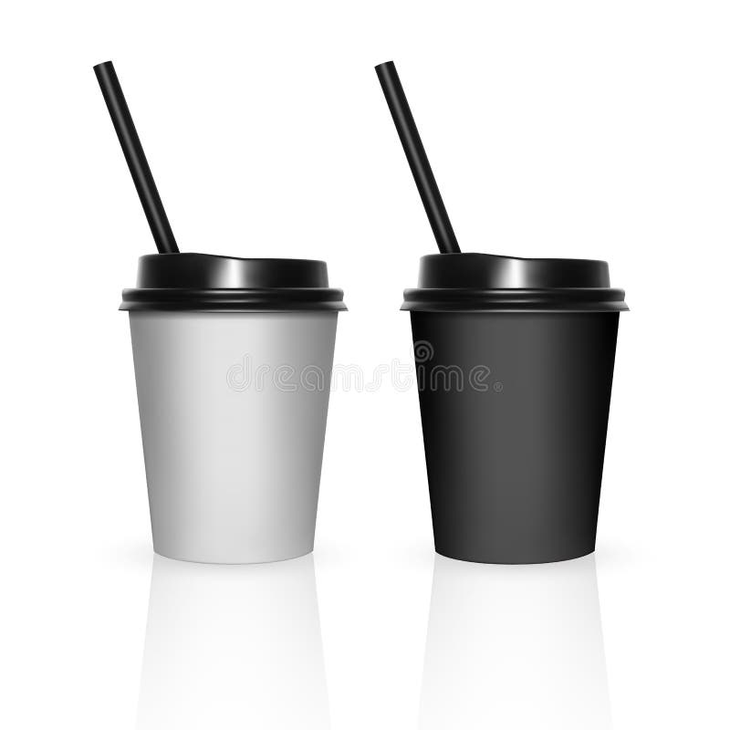 Förpackning Engångsbara svarta och vita plastkoppar med lock Cupen för kaffe Isolerad på vit bakgrund 3d Realistisk illustration stock illustrationer Förpackning Engångsbara svarta och vita plastkoppar med lock Cupen för kaffe Isolerad på vit bakgrund 3d Realistisk illustration stock illustrationer