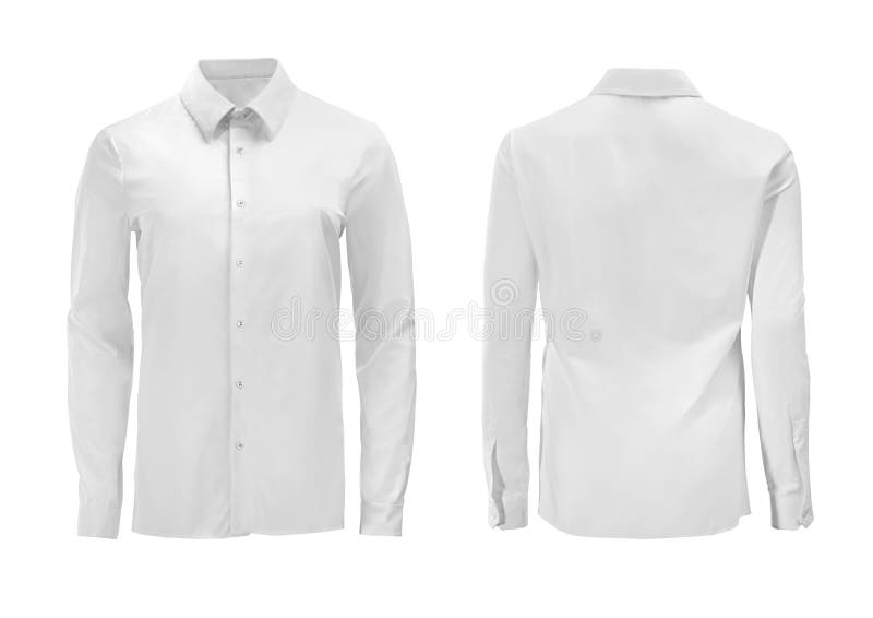 Förser med krage den formella skjortan för vit färg med knappen ner isolerat på whi