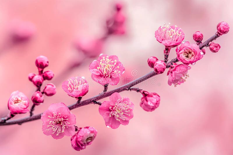 Försiktiga vårregnkaskader mot blommor med droppar som klamrar sig fast vid petaler och skapar en uppfriskande och pulserande atmo stock illustrationer