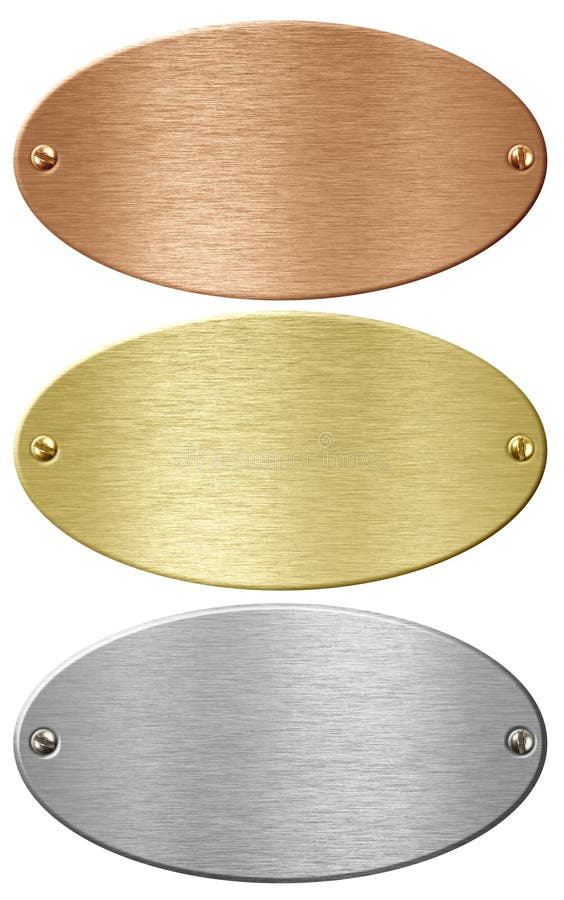 Försilvra guld- och brons belägger med metall ellips pläterar isolerat royaltyfria bilder Försilvra guld- och brons belägger med metall ellips pläterar isolerat royaltyfria bilder