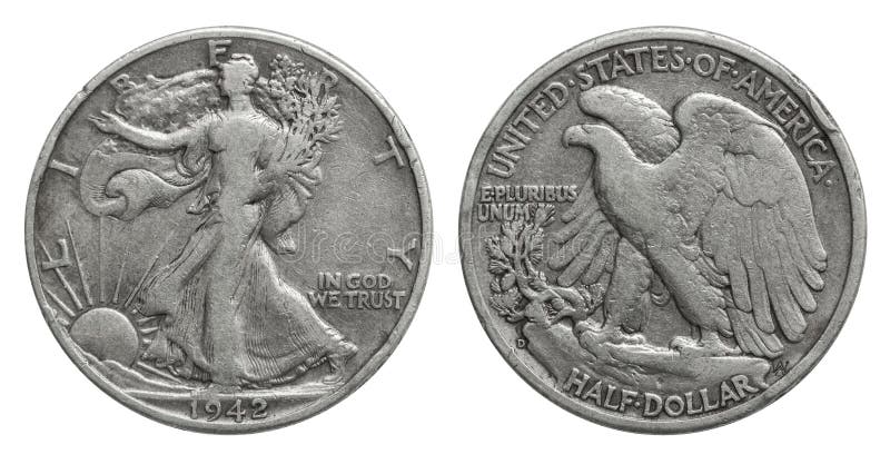 Försilvrar den halva dollaren för USA 50 cent myntet 1942 royaltyfria foton Försilvrar den halva dollaren för USA 50 cent myntet 1942 royaltyfria foton