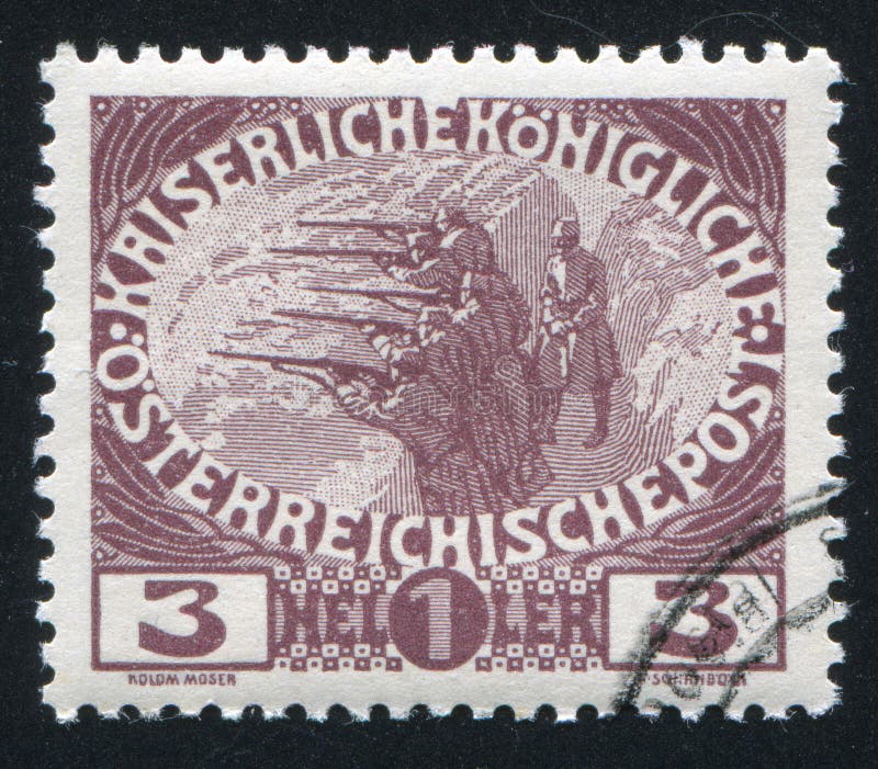 AUSTRIA - CIRCA 1915: stamp printed by Austria, shows The firing step, circa 1915. AUSTRIA - CIRCA 1915: stamp printed by Austria, shows The firing step, circa 1915