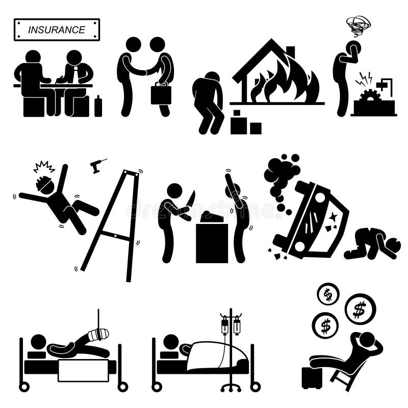 A set of pictograms representing the type of coverage by insurance company. A set of pictograms representing the type of coverage by insurance company.