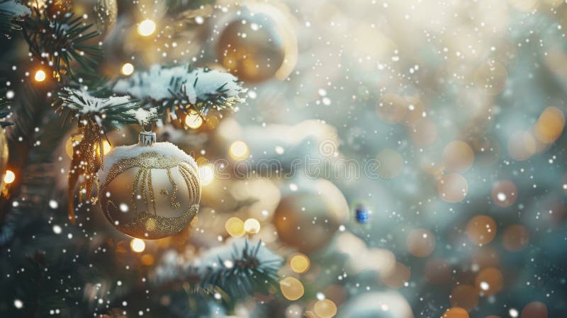 Förtjusande julscen med dekorerat trädskonsamt snöfall och gnistrande vinteratmosfär vektor illustrationer