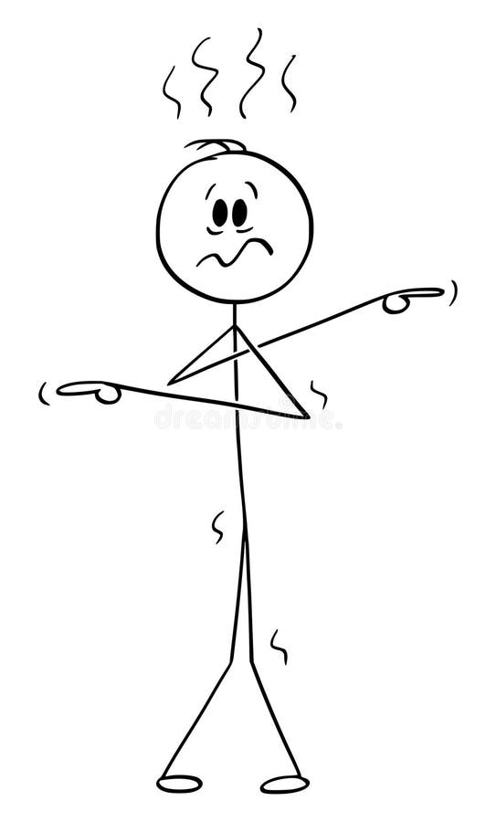 Förvirrad person som pekar i alla riktningar illustration av vektorteckningssticka royaltyfri illustrationer