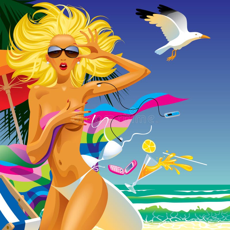 förvånad strandflicka vektor illustrationer förvånad strandflicka vektor illustrationer