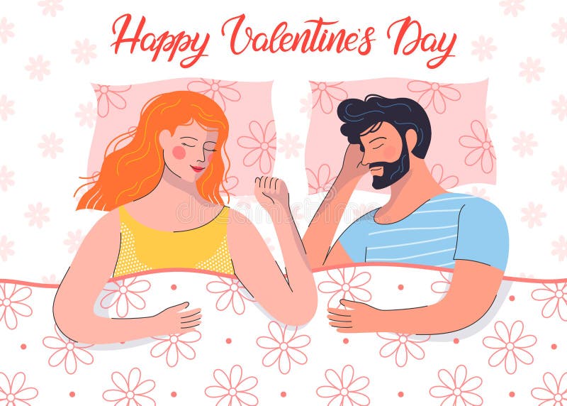 Förälskat sova för par i säng stock illustrationer Förälskat sova för par i säng stock illustrationer