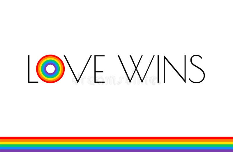 Love wins - Pride month rainbow flag typography with pride rainbow - love wins text on white background vector illustration. Love wins - Pride month rainbow flag typography with pride rainbow - love wins text on white background vector illustration