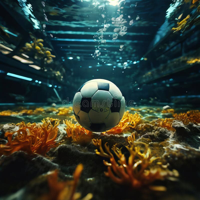 underwater football a scene where teams compete in an aquatic stadium scoring goals with a bal. underwater football a scene where teams compete in an aquatic stadium scoring goals with a bal