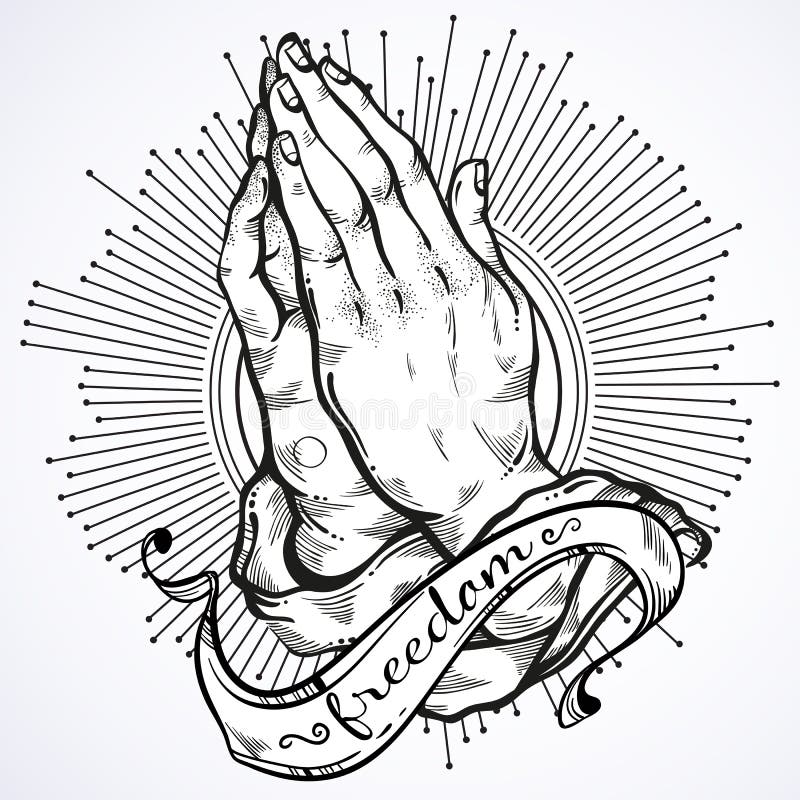 Führte schön die menschlichen Hände einzeln auf, die im Gebet gefaltet wurden Aufruf an den Gott Glaube und Hoffnung Religiöse Mo