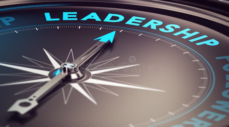 Compass with needle pointing the word leadership with blur effect plus blue and black tones. Conceptual image for illustration of leader motivation. Compass with needle pointing the word leadership with blur effect plus blue and black tones. Conceptual image for illustration of leader motivation