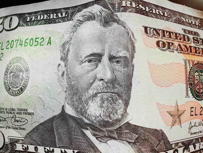 Fünfzig Dollarscheingegenstücck. Porträt von uns. Staatsmannerfinder und Diplomat Odysseus Grant