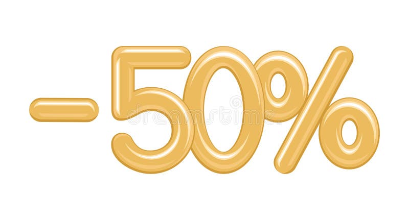Fifty percent discount. Golden numbers and symbols isolated on white background. Vector illustration. Fifty percent discount. Golden numbers and symbols isolated on white background. Vector illustration