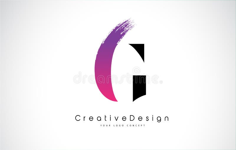 G-bokstav Logo Design med den idérika rosa lilaborsteslaglängden stock illustrationer
