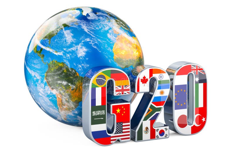 G20 - concept top met world global 3d rendering royalty-vrije illustratie