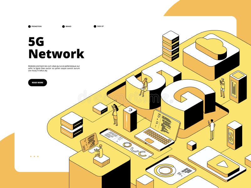 5g concept. Wifi broadcasting 5g technology, speed internet in smartphone. Global network hotspot isometric vector