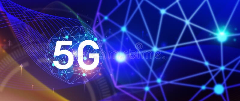 5g concepto de red para el globo holográfico de fondo con la tecnología de 5g símbolos interconectados en los negocios modernos y ilustración del vector