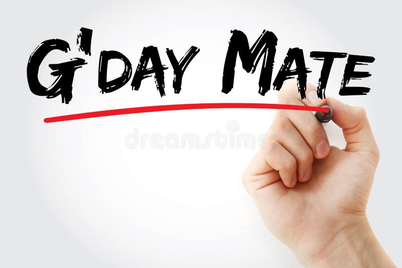 G`day Mate Welcome in Australian text stock photos