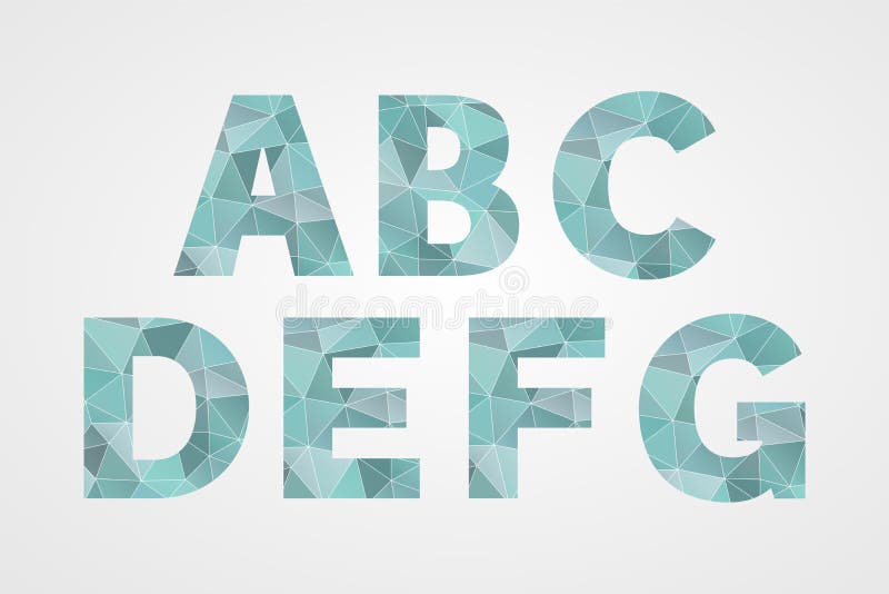 G F E b C d poligonalni geometryczni listy abc odosobnione ikony Abstrakcjonistyczni trójboka abecadła symbole dla teksta, chrzci royalty ilustracja