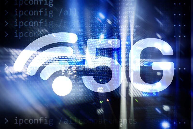 5G fastar begreppet för teknologi för den trådlösa internetuppkopplingkommunikationen det mobila royaltyfri fotografi