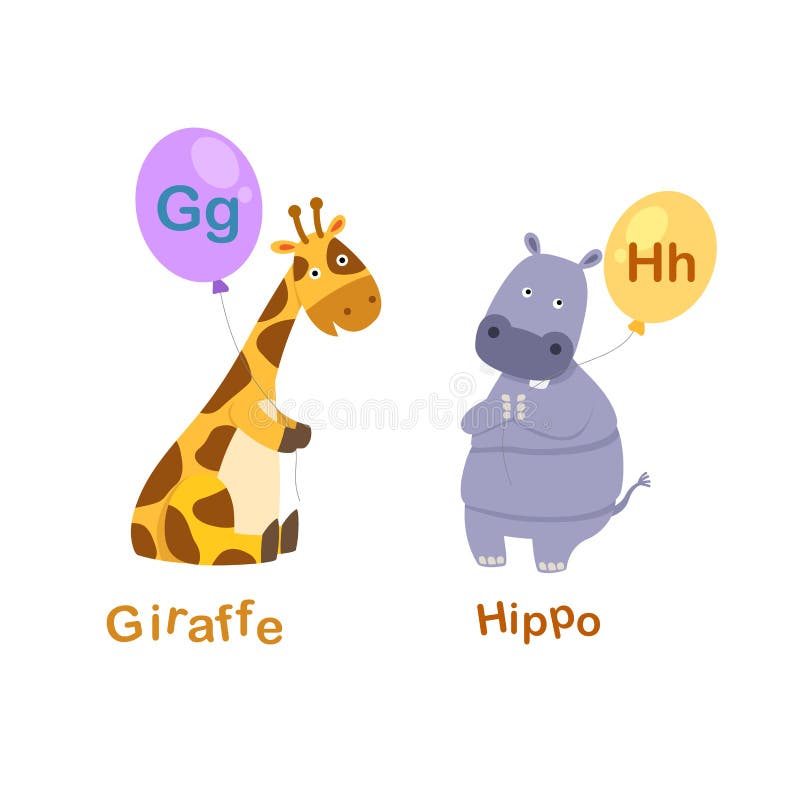 G-girafa da letra do alfabeto, H-hipopótamo ilustração stock G-girafa da letra do alfabeto, H-hipopótamo ilustração stock