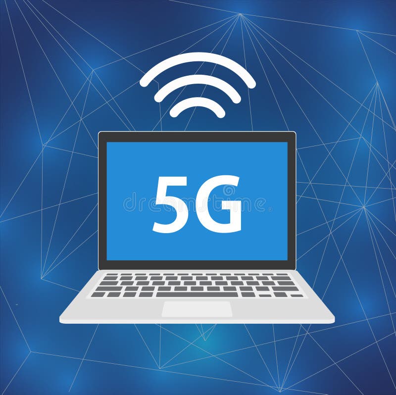 5G Conection Sign on the Laptop. Global NET Stock