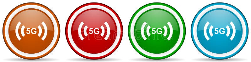 5G internet wireless communication, network glossy icons, set of modern design buttons for web, internet and mobile applications royalty free stock photos