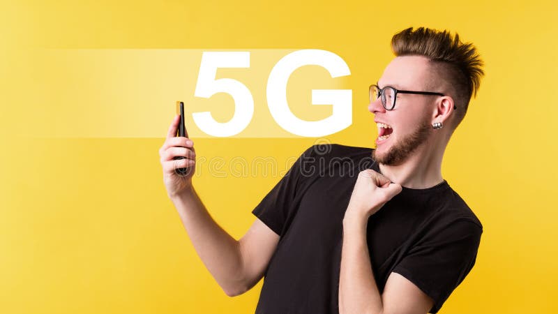 5g internet wireless connection guy smartphone stock photography